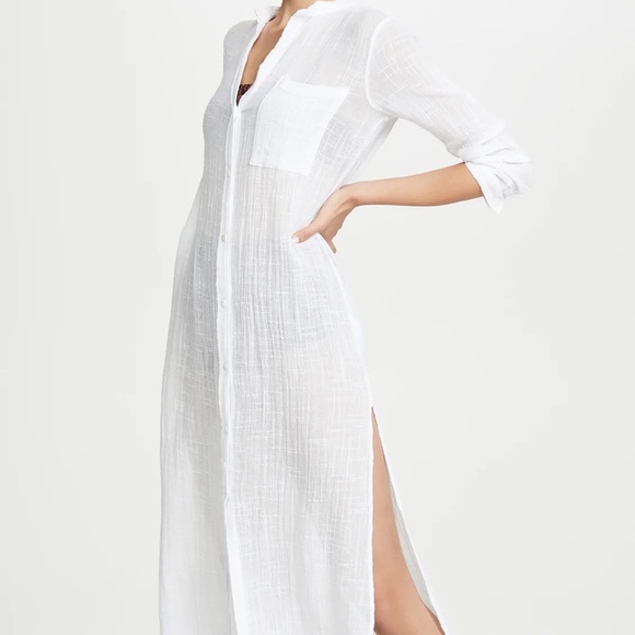 ENZA COSTA WHITE COTTON LINEN SHIRT DRESS - Picture 3 of 9